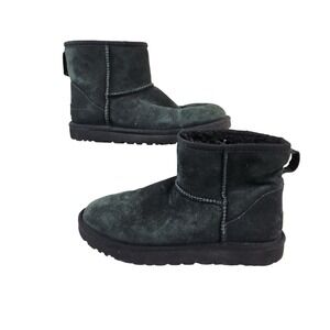 UGG Classic Mini Black Suede Sheepskin Lined Boots Womens Size US 7
